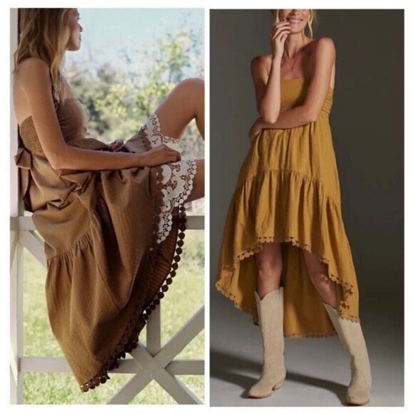 NWT Anthropologie Maeve High-Low Midi Dress Gold Color - Picture 1 of 8